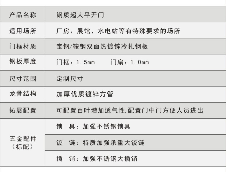超大鋼質(zhì)平開門參數(shù)